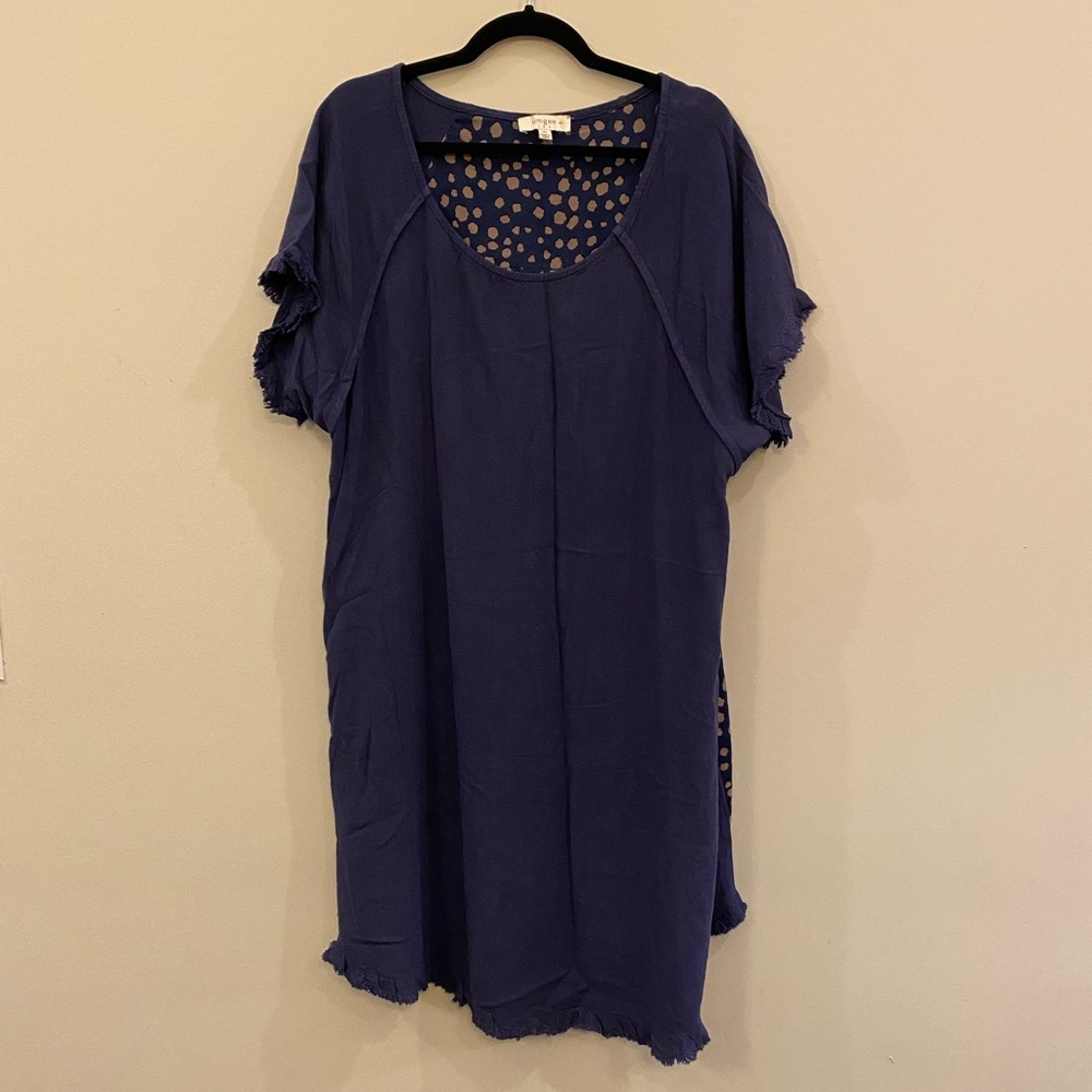 Umgee Navy Blue Dress with Cream Polka Dots (1XL)